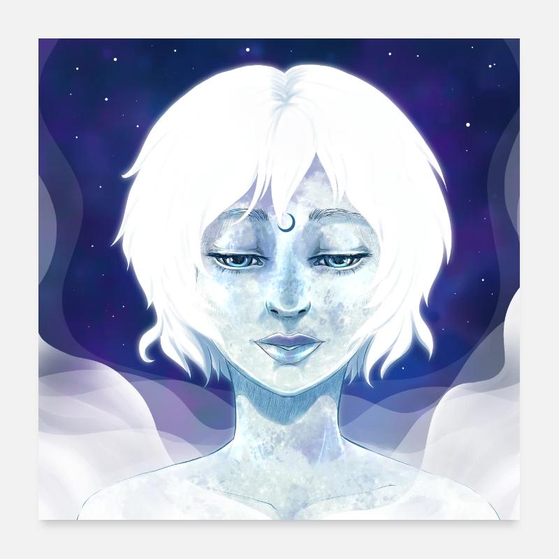 Mond Mädchen Illustration Poster 60x60 cm