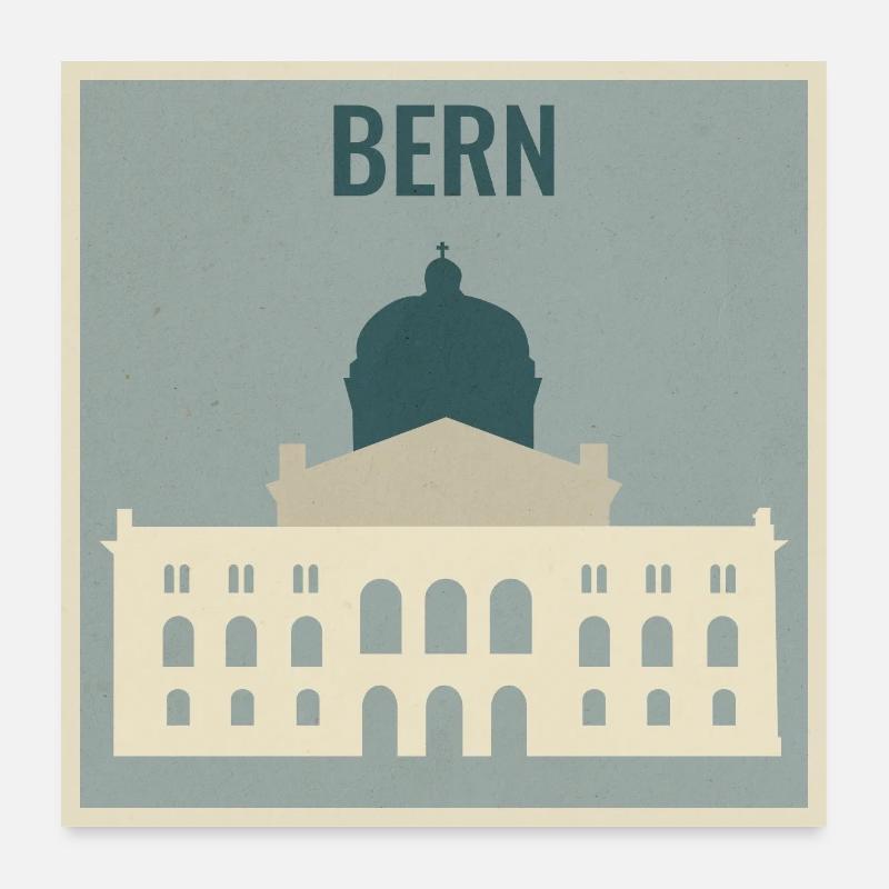 Bern Schweiz – Bundeshaus Städte-Design - Poster 60x60 cm - Weiß