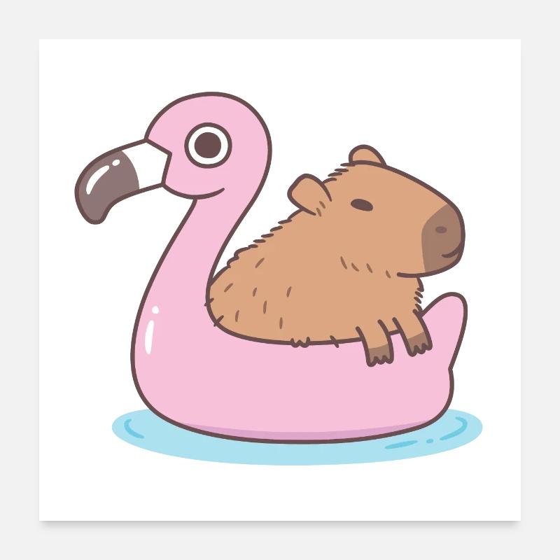 Cute Capybara Chilling On Flamingo Pool Float Poster 24" x 24" (60x60 cm)
