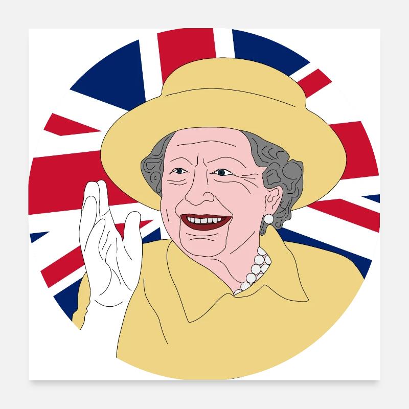 Queen Elizabeth II with British flag Poster 24" x 24" (60x60 cm)