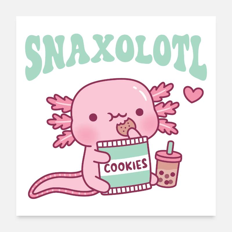 Cute Snaxolotl Axolotl Snacking On Cookies Poster 24" x 24" (60x60 cm)