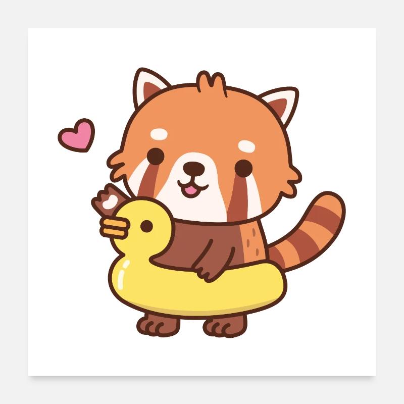 Cute Red Panda With Yellow Duck Pool Float Summer Poster 24" x 24" (60x60 cm)