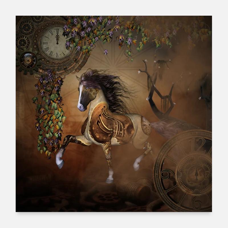 Beau cheval steampunk avec cape et engrenages Poster 60 x 60 cm