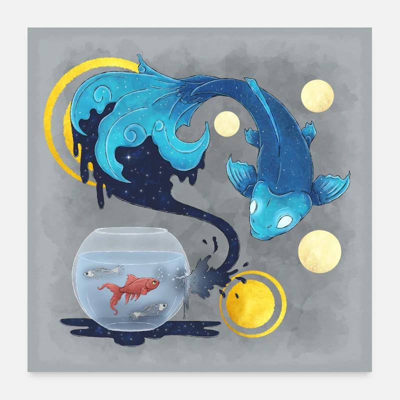 Blue Ink Spirits Posters - Rêve de Poisson Rouge Poster 60 x 60 cm