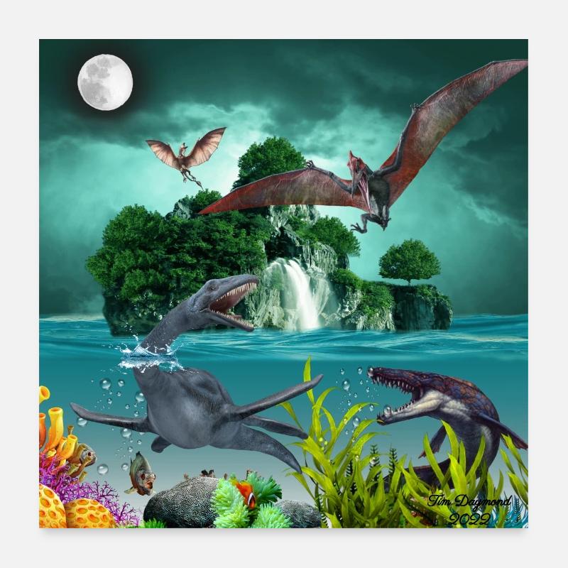 Dino sous-marin Poster 60 x 60 cm