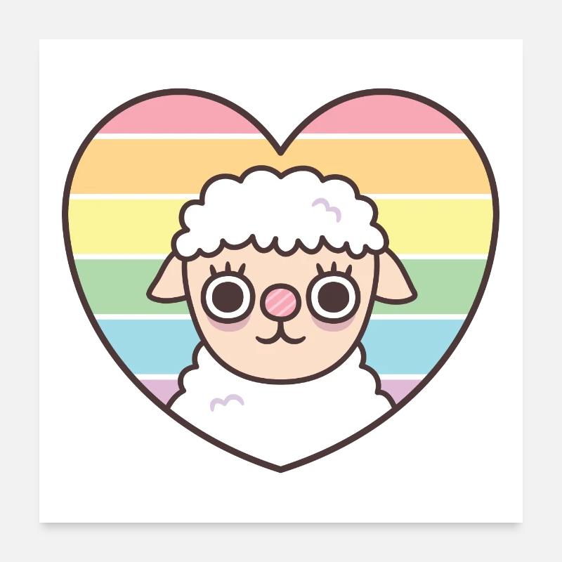 Süßes Schaf Regenbogenherz Subtiler Stolz Poster 60x60 cm