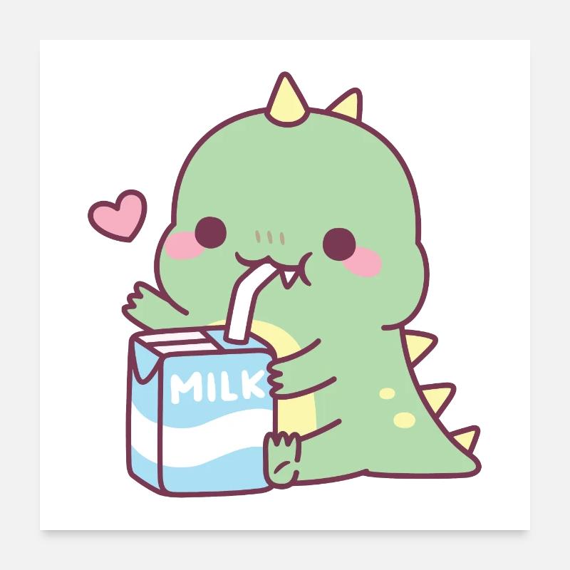 Cute Dinosaur Loves Milk Poster 24" x 24" (60x60 cm)