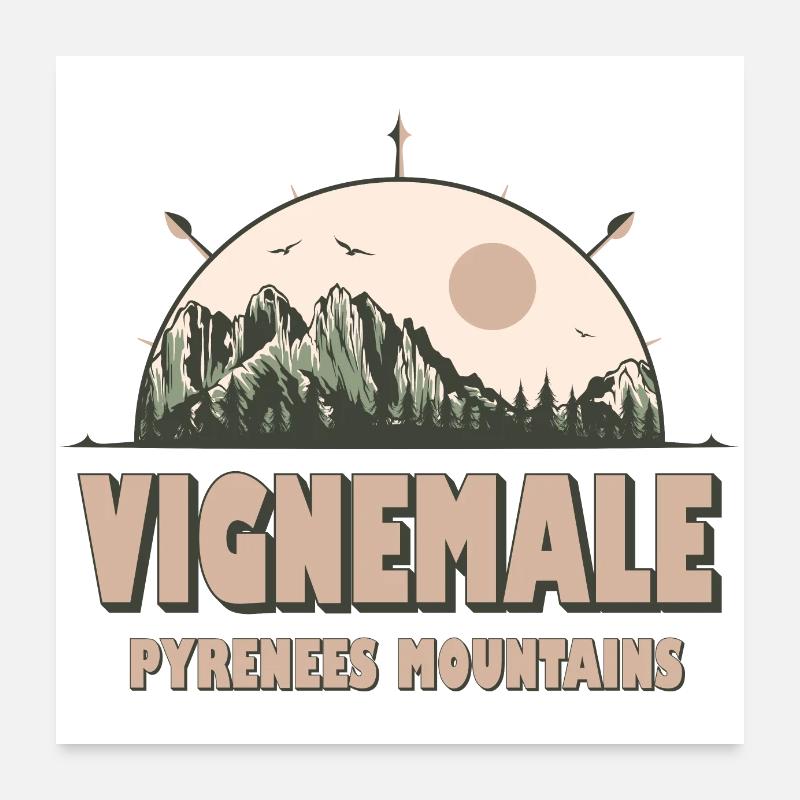 Vignemale Pyrenäen Berge Vintage Wandern Design - Poster 60x60 cm - Weiß