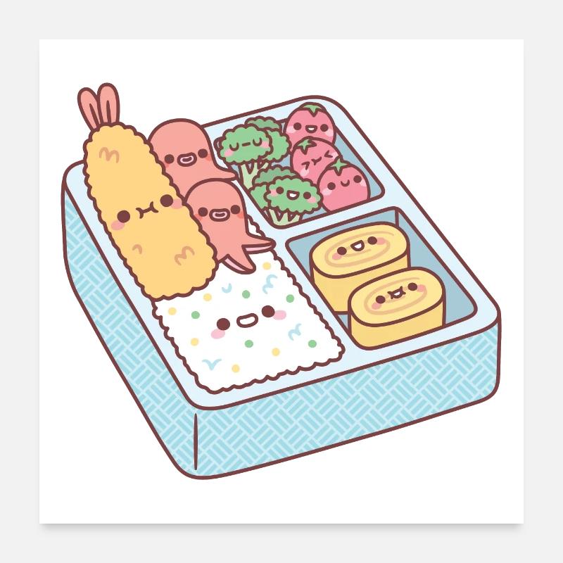 Kawaii Japanese Bento Box mit Oktopuswürstchen Poster 60x60 cm