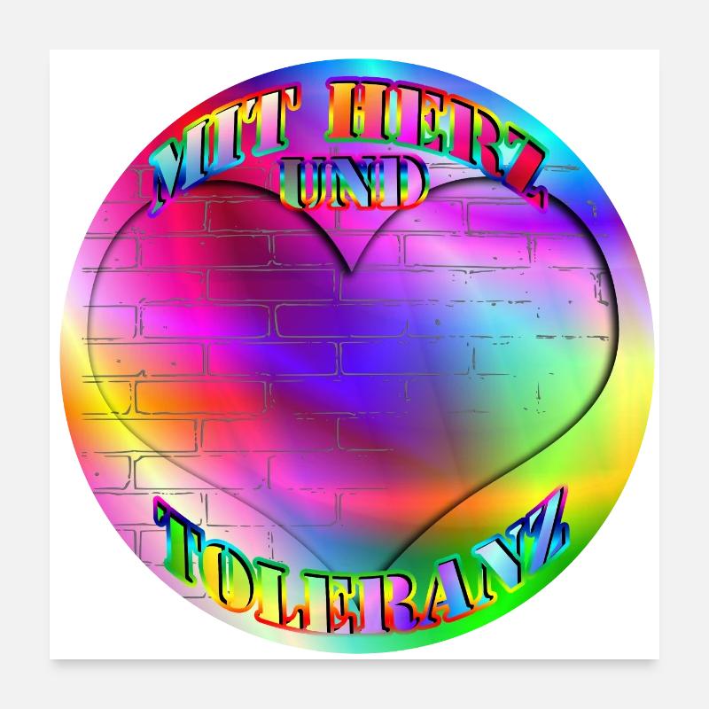 Rainbow with heart and tolerance without a wall Poster 24" x 24" (60x60 cm)