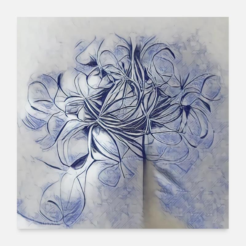 Dessin au trait bleu d’une belle fleur enchevêtrée Poster 60 x 60 cm