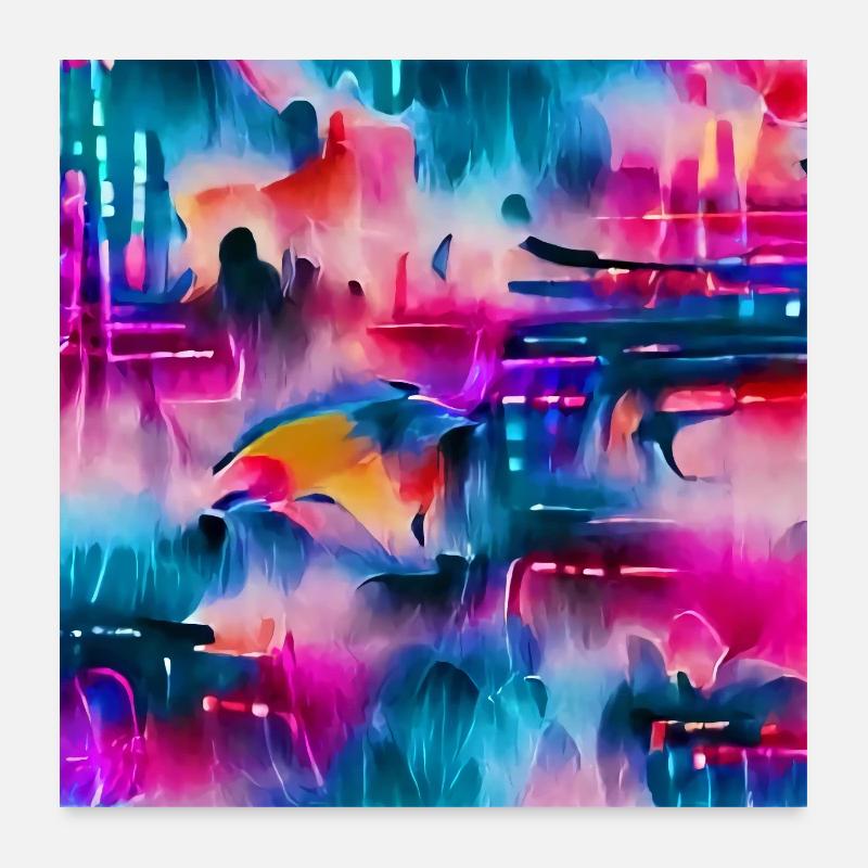 Abstraktes Aquarellmuster in Retro-Neonfarben Poster 60x60 cm