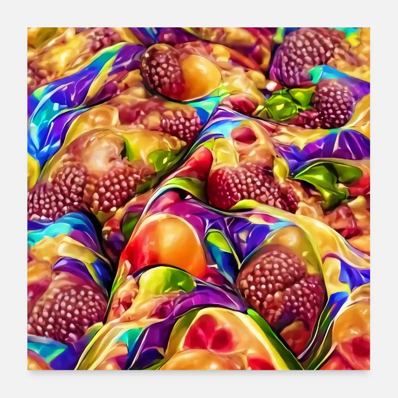 Psychedelische bunte Früchte Poster 60x60 cm