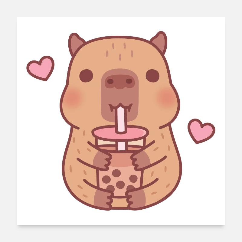 Sød Capybara elsker bubble te Poster 60x60 cm