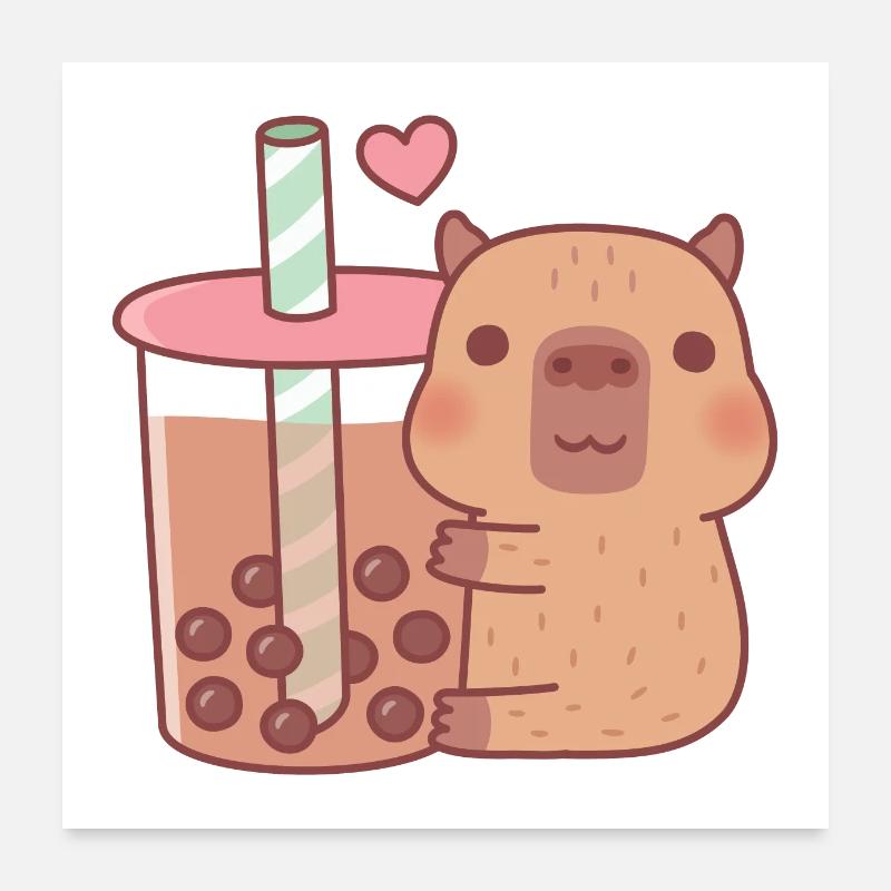 Süßes kleines Capybara umarmt Bubble Tea Poster 60x60 cm