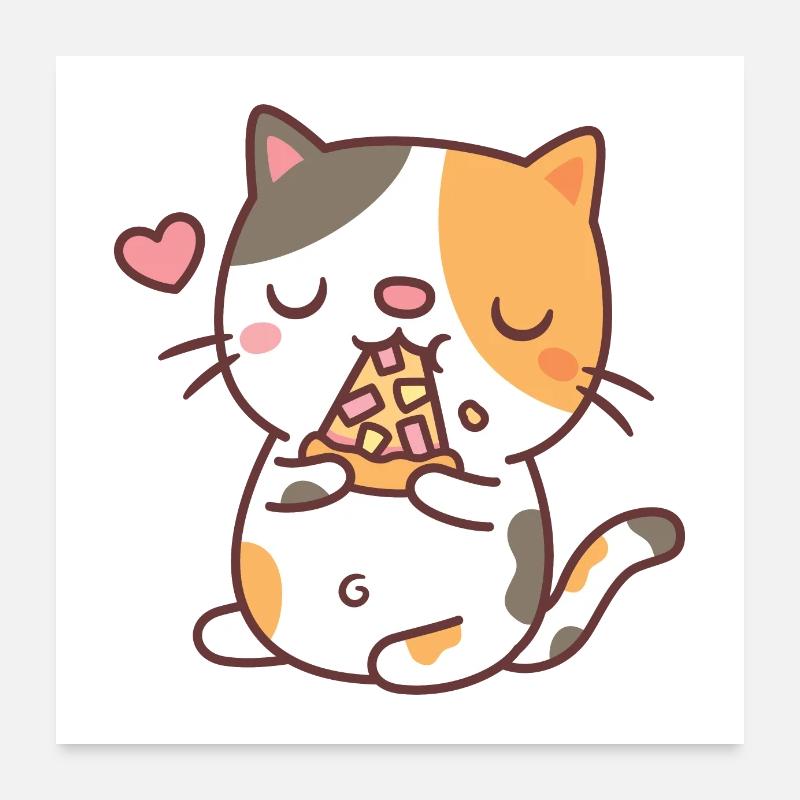 Süße Calico-Katze, die Pizza isst Poster 60x60 cm