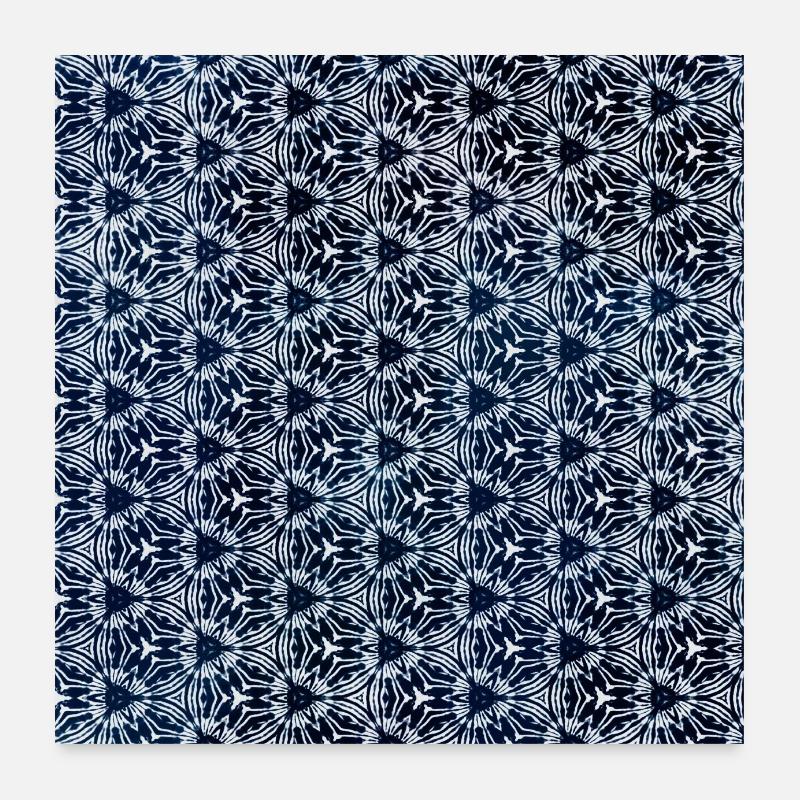 Silber Grau Dunkel Blau Tie Dye Textile Muster Poster 60x60 cm