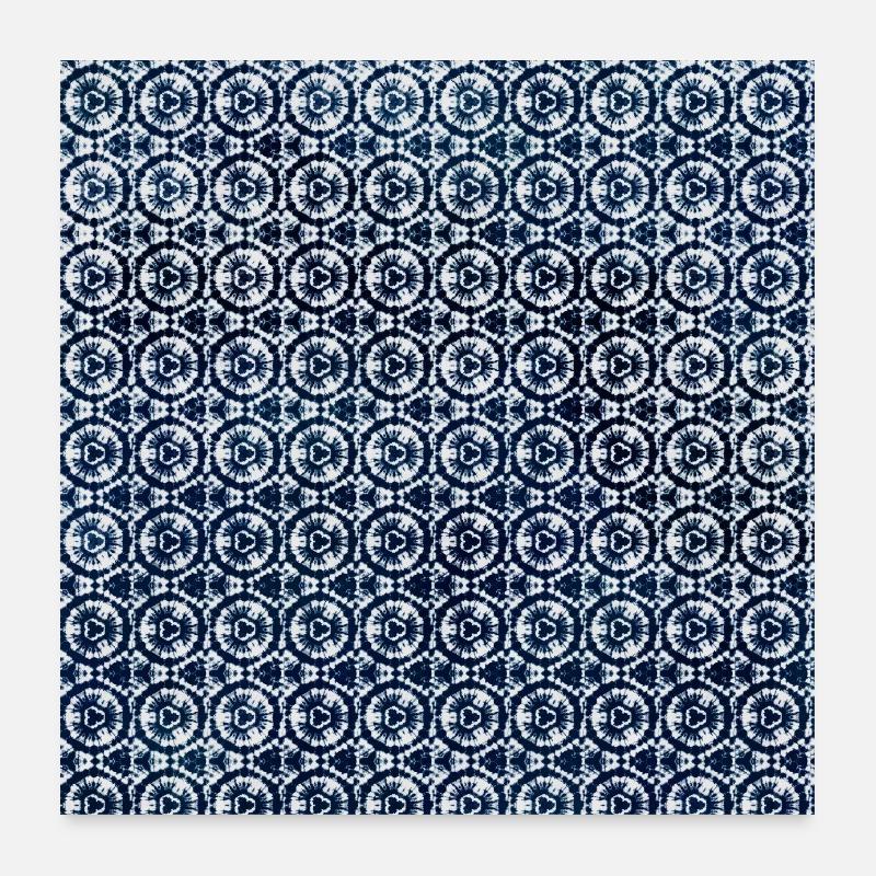Dunkel Blau Weiss Tie Dye Textile Muster Poster 60x60 cm