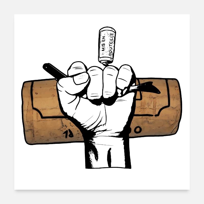 Bouchon et main au tire-bouchon Poster 60 x 60 cm