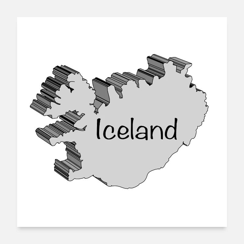 Iceland 3D Map Poster 24" x 24" (60x60 cm)