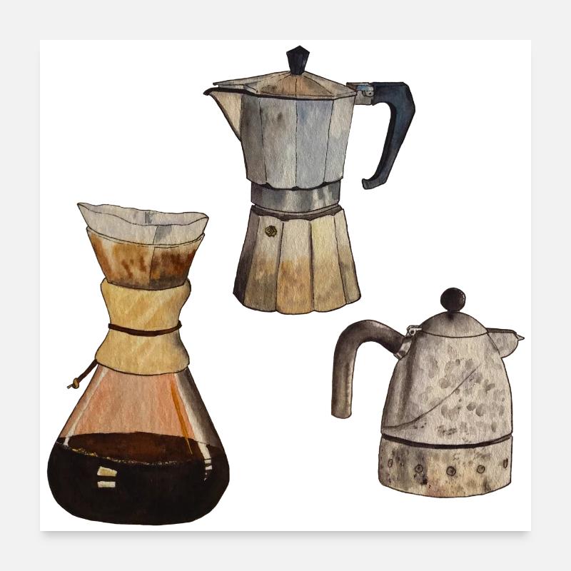 3x cafetières café Elexier de la vie Poster 60 x 60 cm