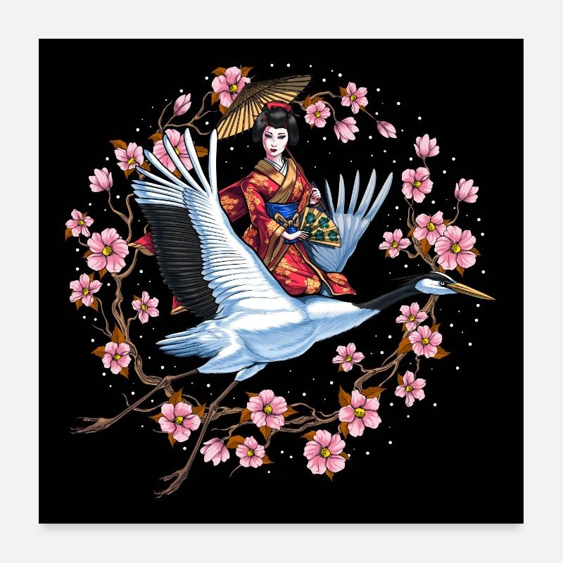 Japanischer Kranich Geisha Poster 60x60 cm
