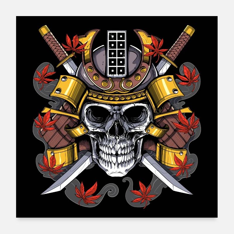 Crâne de guerrier samouraï Poster 60 x 60 cm