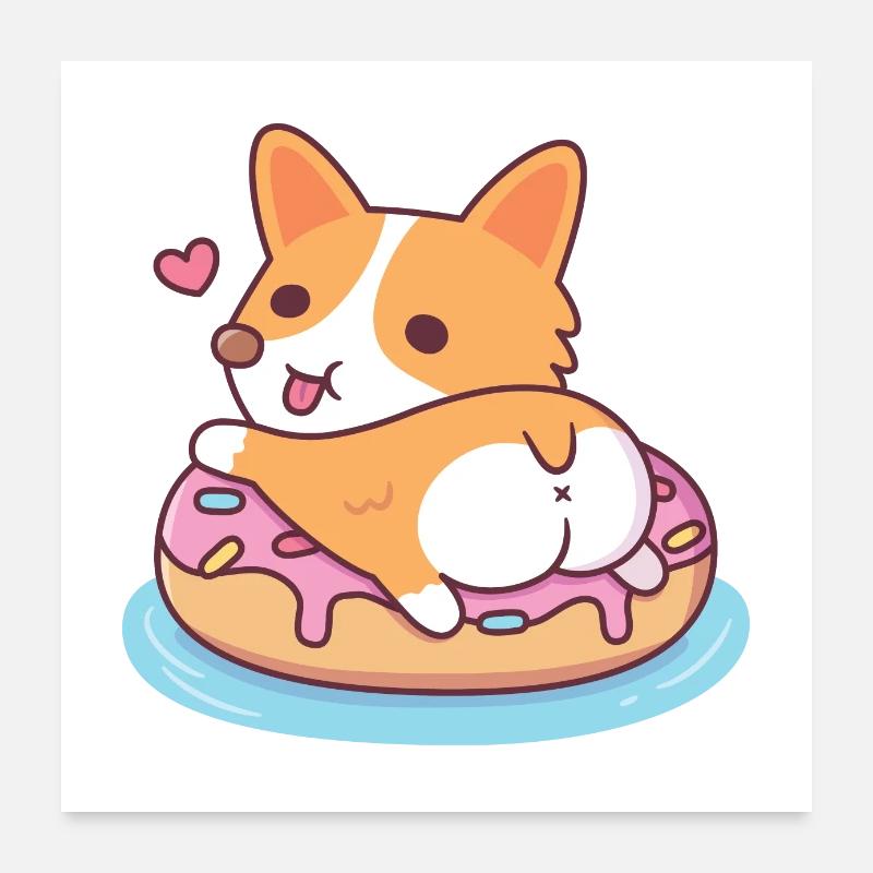 Cute Corgi Showing Butt On Donut Pool Float Poster 24" x 24" (60x60 cm)