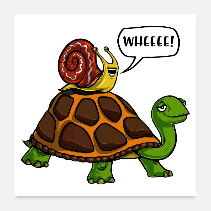 Snail Riding Turtle Poster 24" x 24" (60x60 cm)