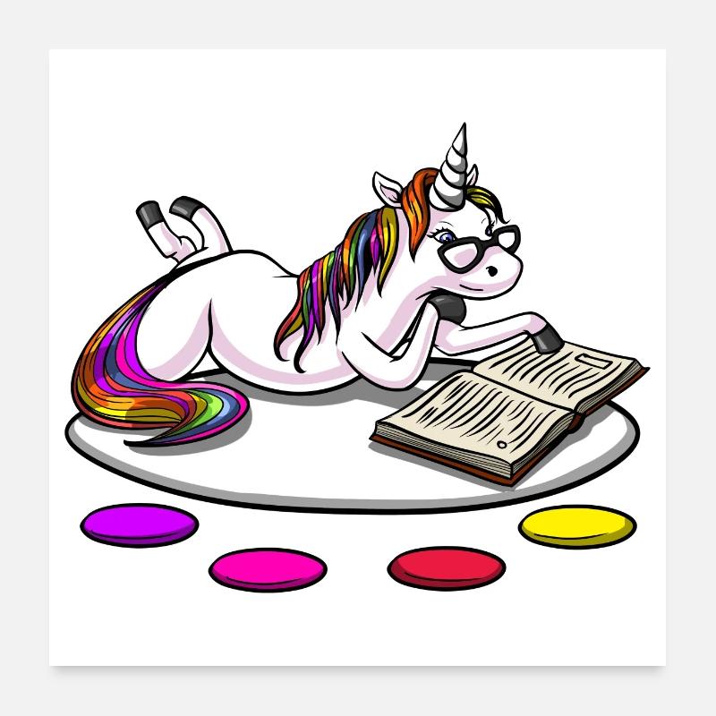 Livres de lecture de licorne Poster 60 x 60 cm