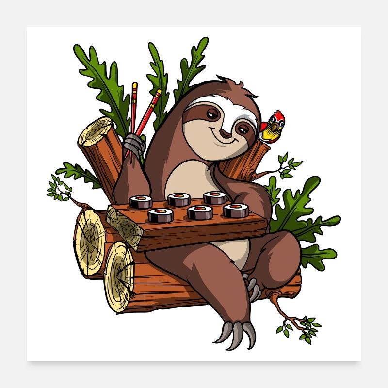 Sloth Sushi Lover Poster 24" x 24" (60x60 cm)
