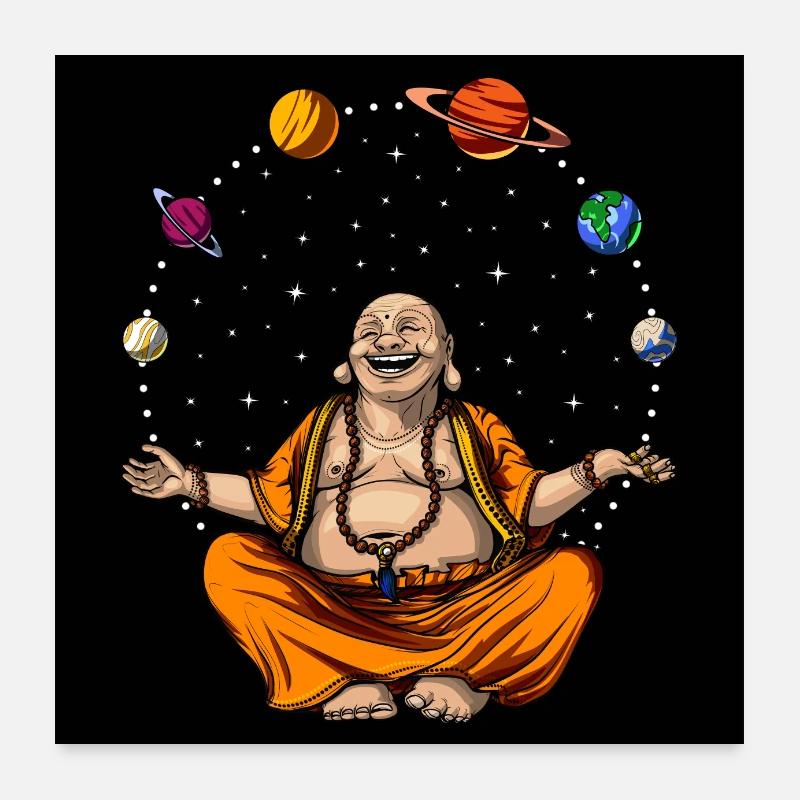 Bouddha jonglant avec les planètes spatiales Poster 60 x 60 cm
