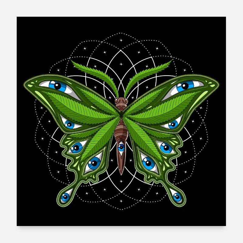 Papillon de cannabis psychédélique Poster 60 x 60 cm