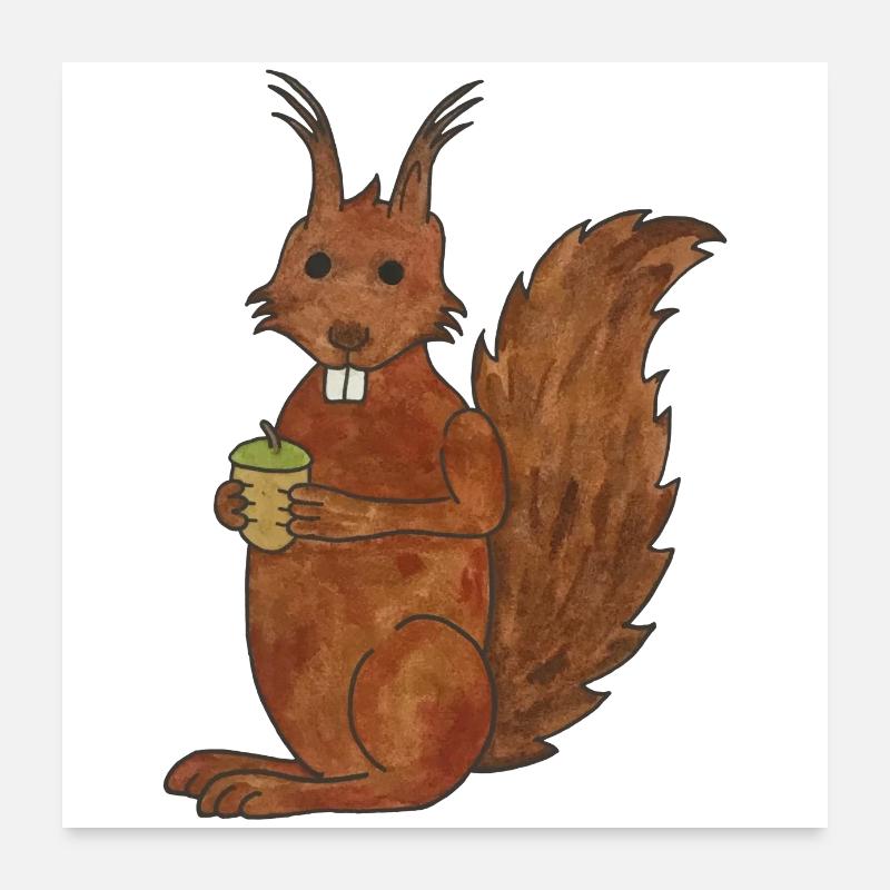 écureuil doux avec écrou de chêne avec contours Poster 60 x 60 cm