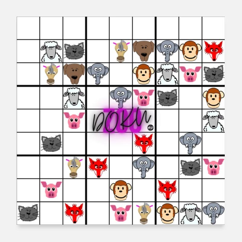 Sudoku vs zoo Documentaire - Animaux dans un puzzle Sudokur. Poster 60 x 60 cm