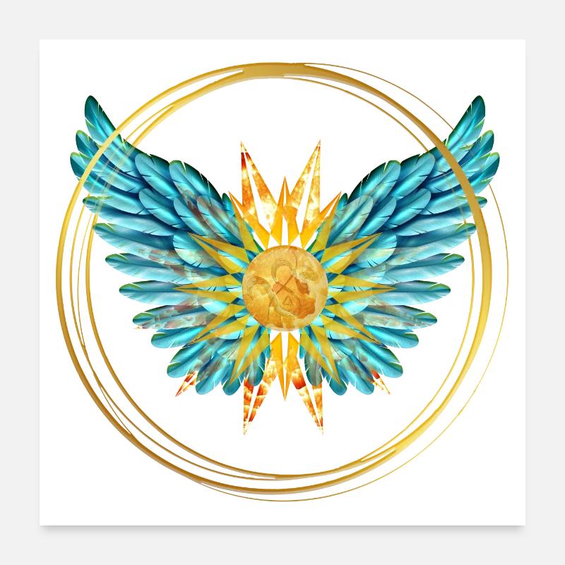 Signe de lumière, ailes, soleil, SSL, anneaux d’or Poster 60 x 60 cm