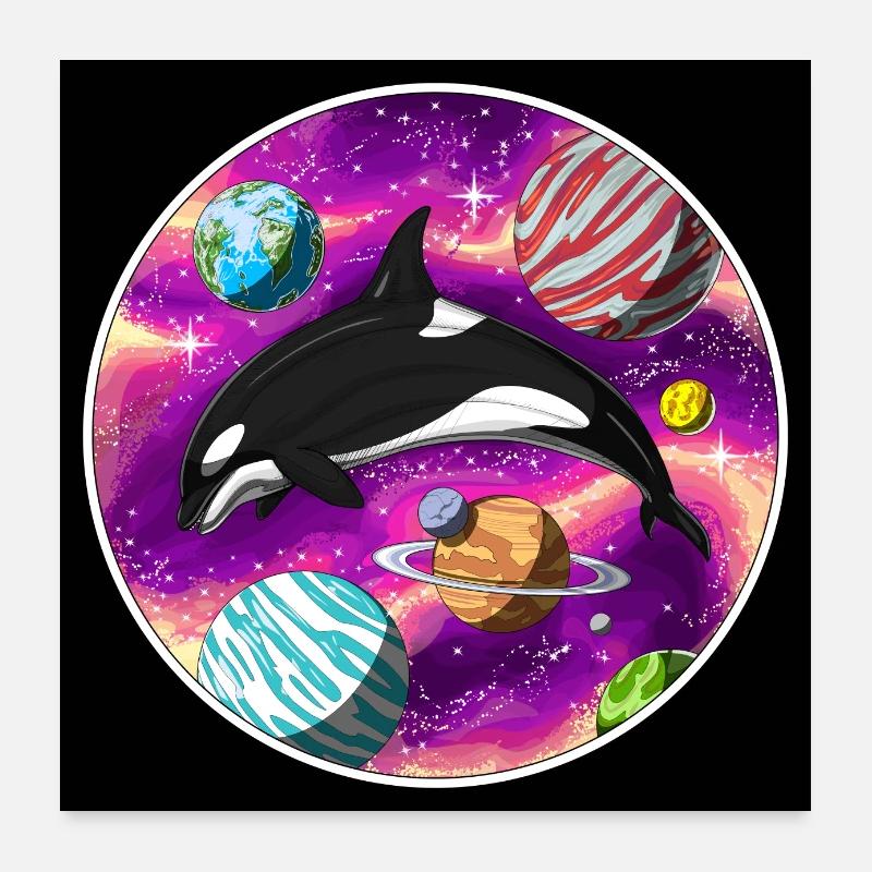 Psychedelischer Orca-Wal - Poster 60x60 cm - Weiß
