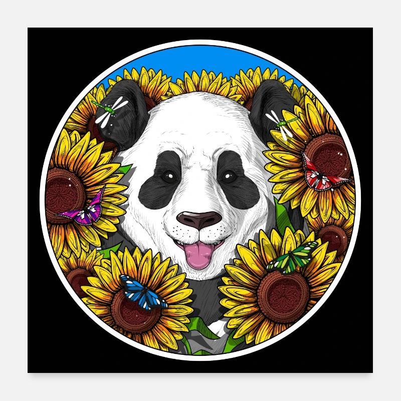 Panda Bear Sunflowers Poster 24" x 24" (60x60 cm)