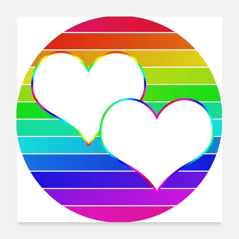 Rainbow 2 entwined hearts Poster 24" x 24" (60x60 cm)
