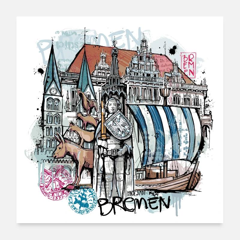 Bremen Illustration - Poster 60x60 cm - Weiß