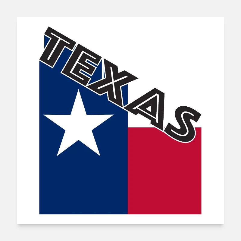 Texas Abgewinkelter Flaggentext Poster 60x60 cm
