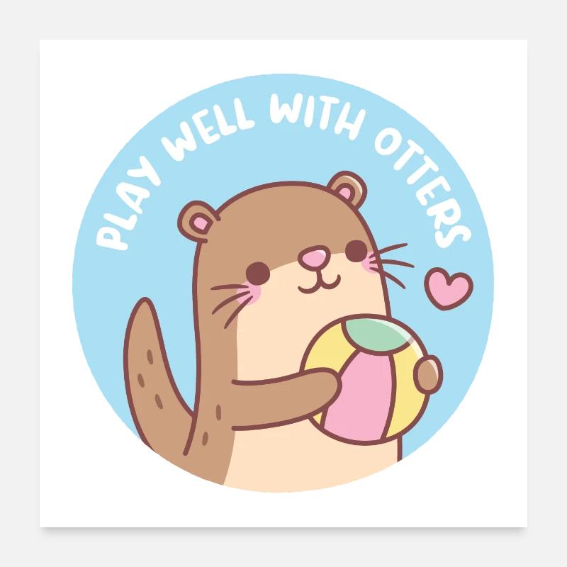 Cute Little Otter Play Well With Otters Poster 24" x 24" (60x60 cm)