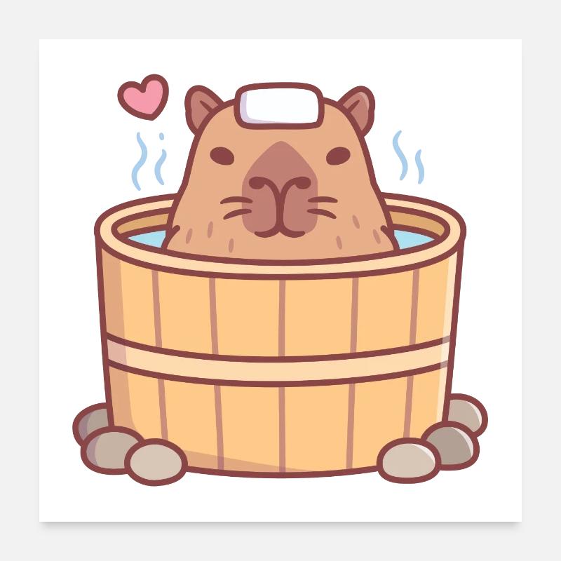 Cute Capybara Enjoying Hot Tube Soak Poster 24" x 24" (60x60 cm)