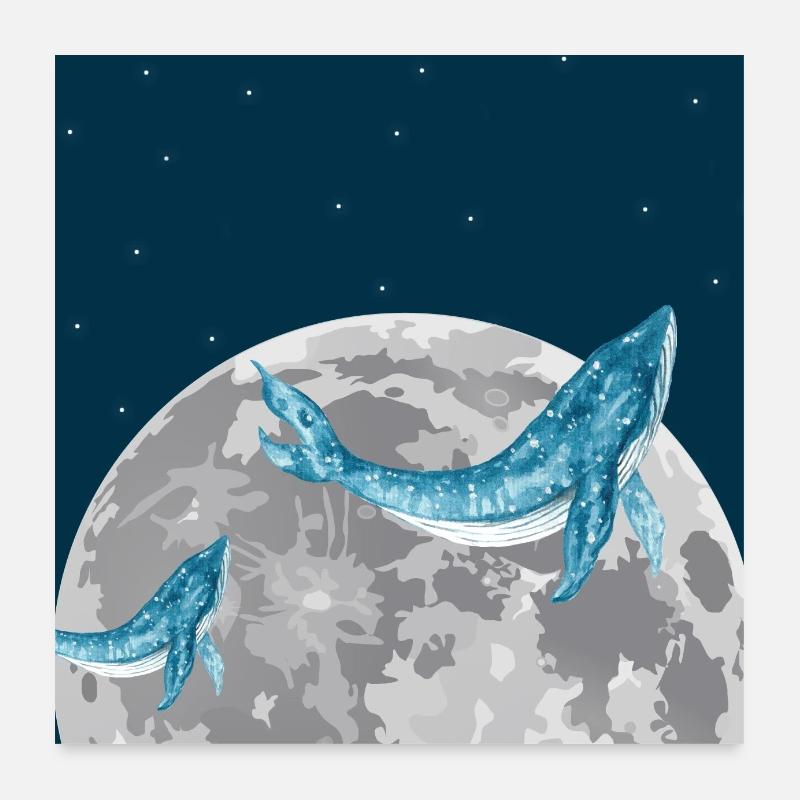 Baleine nage dans la lune Poster 60 x 60 cm