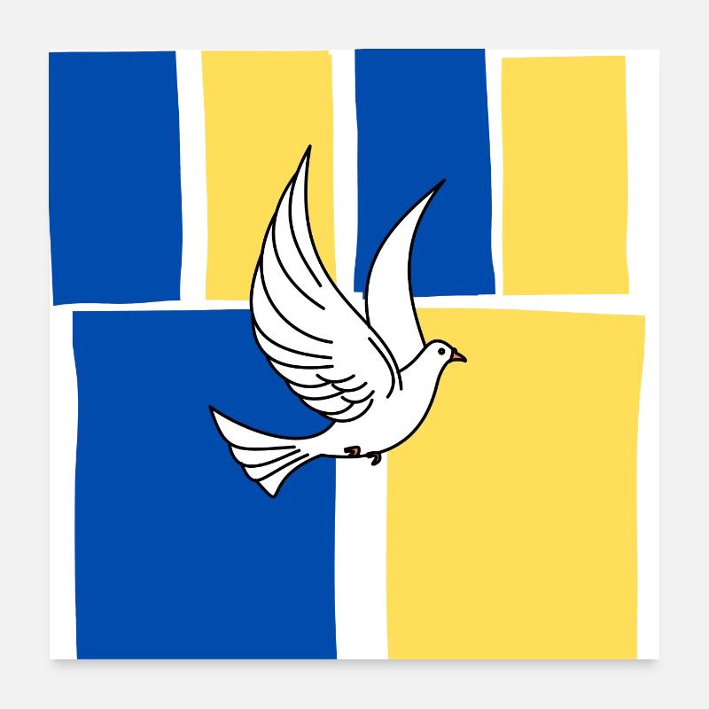 Frieden Friedenstaube auf der Ukrainischen Flagge Poster 60x60 cm