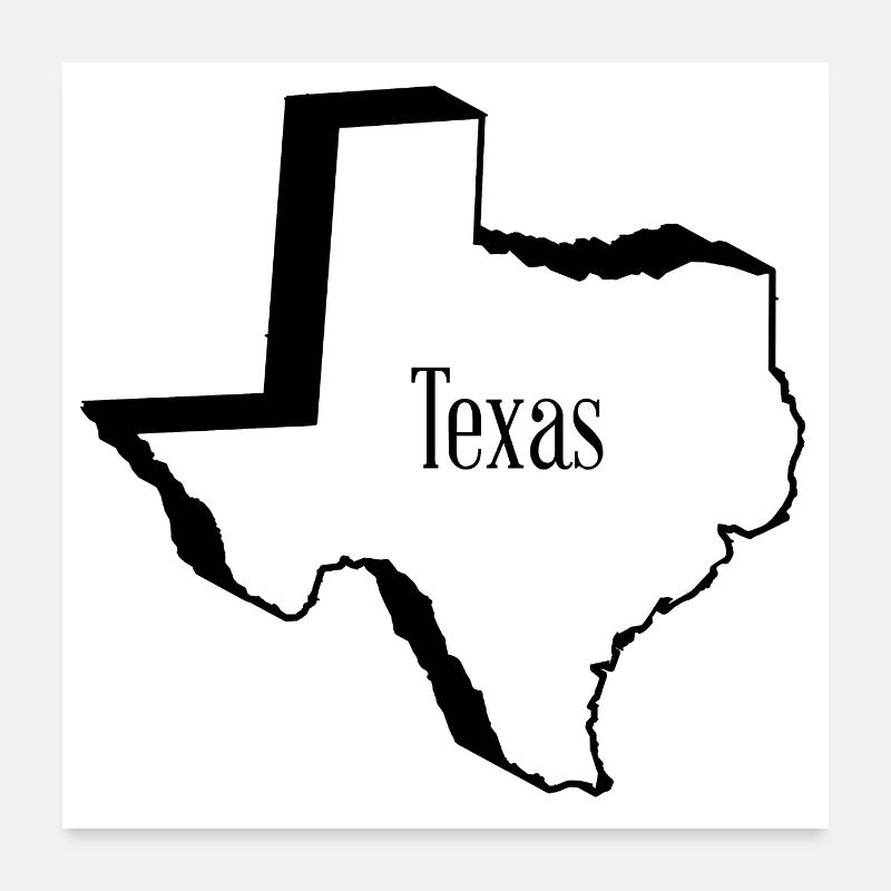 Texas State Outline Map In 3D Poster 24" x 24" (60x60 cm)