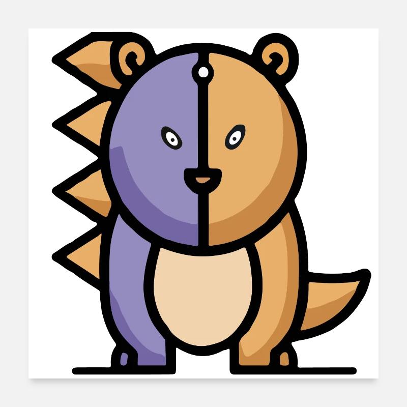 Drôle de dessin animé Dragon Bear - Poster 60 x 60 cm - blanc
