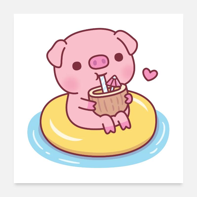 Süßes Schweinchen im Pool Float Drinking Coconut Water Poster 60x60 cm