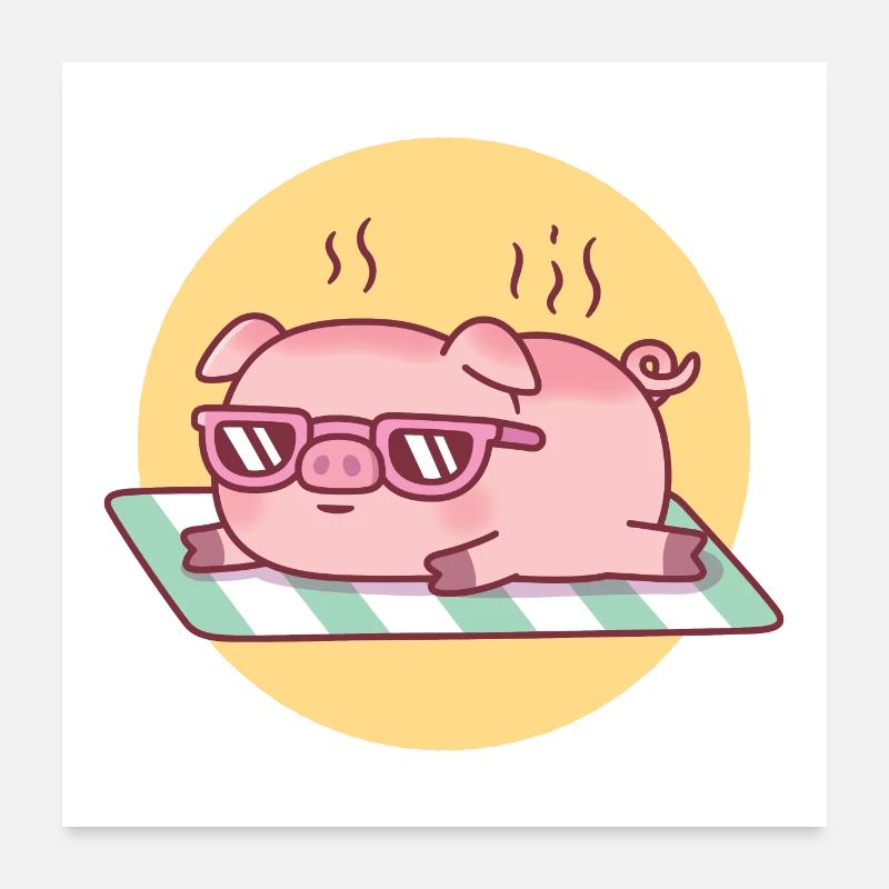 Un cochon mignon prend un coup de soleil et est rôti Poster 60 x 60 cm