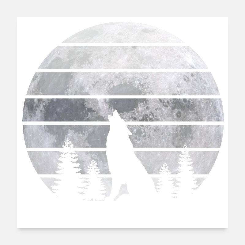 Loup hurlant devant la lune Poster 60 x 60 cm